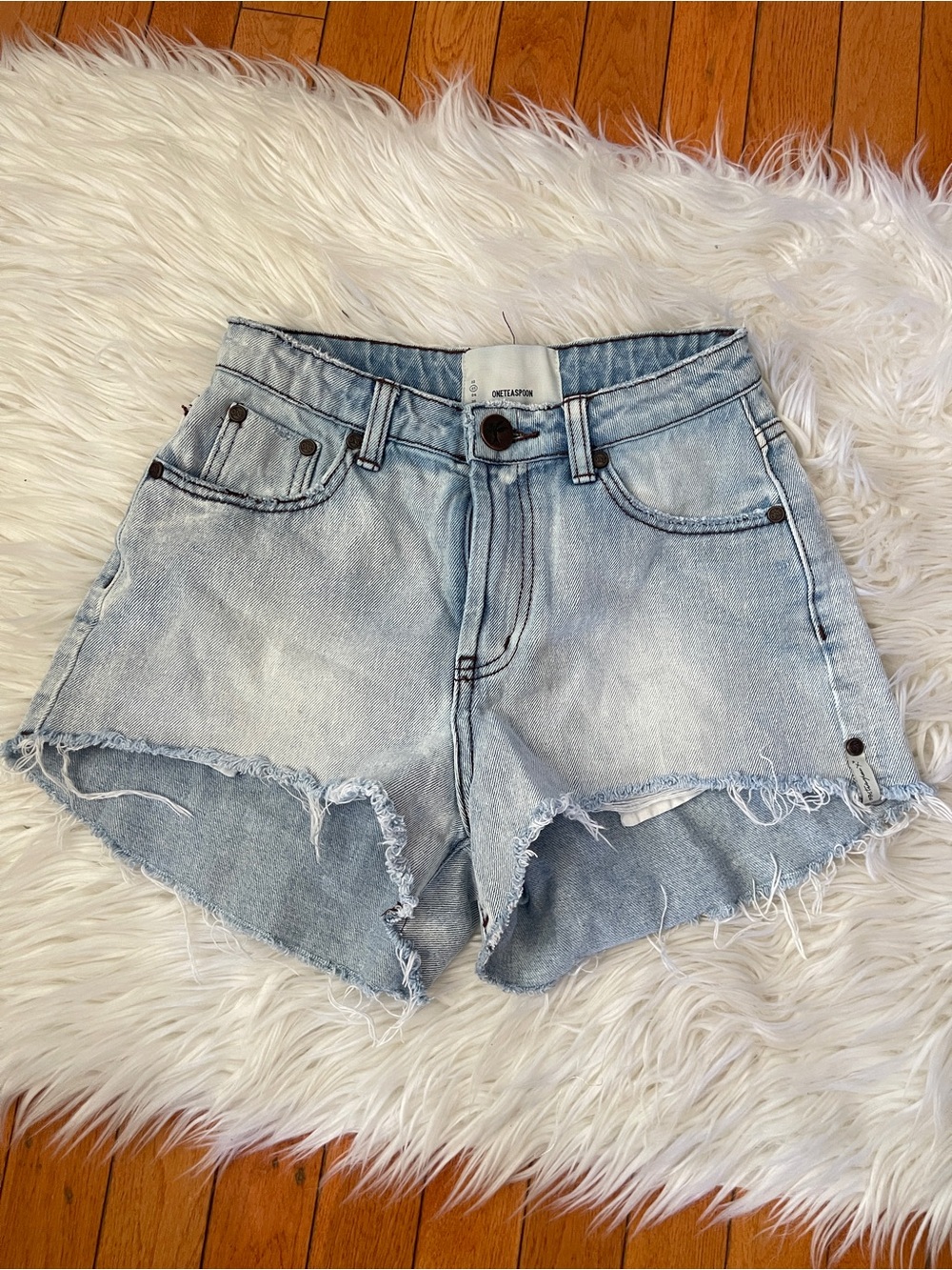 One Teaspoon High Rise Distressed Light Wash Denim Shorts Size 23